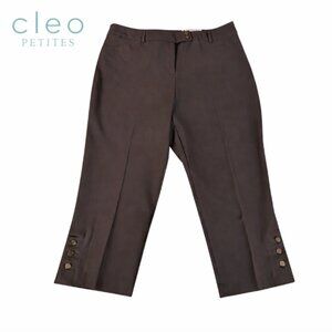NWT Cleo Petites Brown Button Hem Capri Pants Cropped Dress Trousers Culottes